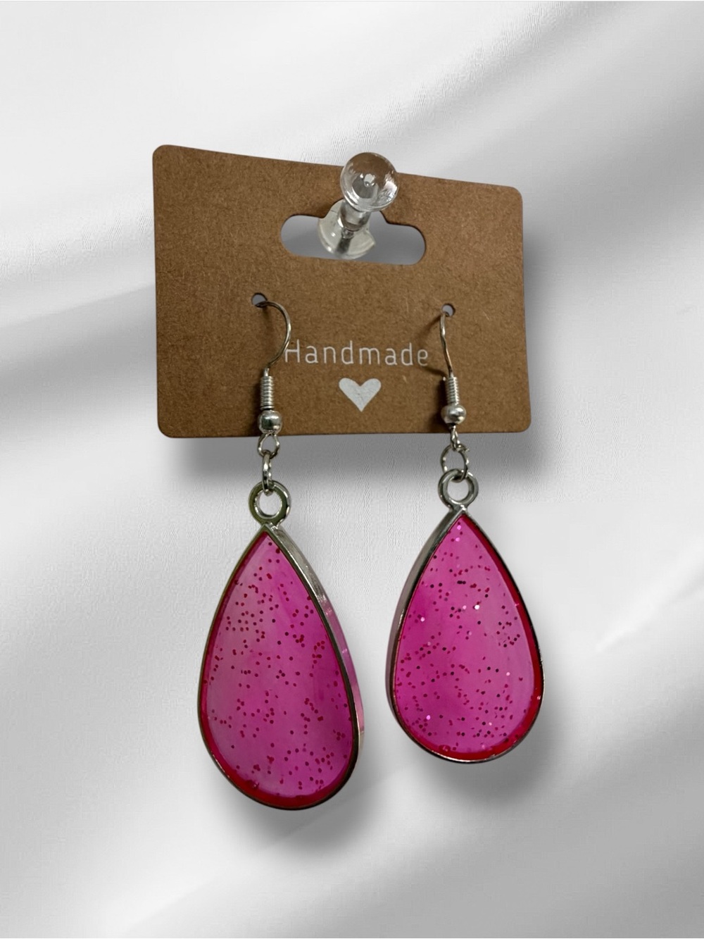 Handmade Bright Pink Teardrop Dangle Earrings